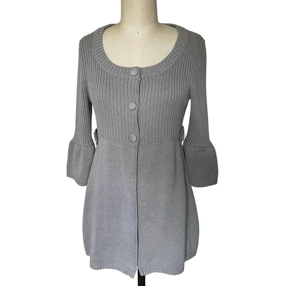 One A Sweaters - One A Gray Bell Sleeve Tunic Sweater Retro Boho Twee Coquette Cotton Blend L $45